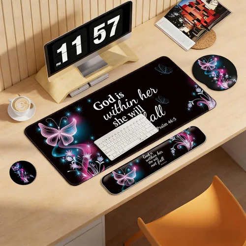 Miniatura 7 de Juego de alfombrillas de escritorio + teclado y alfombrilla para mouse con soporte para reposamuñecas, alfombrilla grande 4 en 1 para computadora