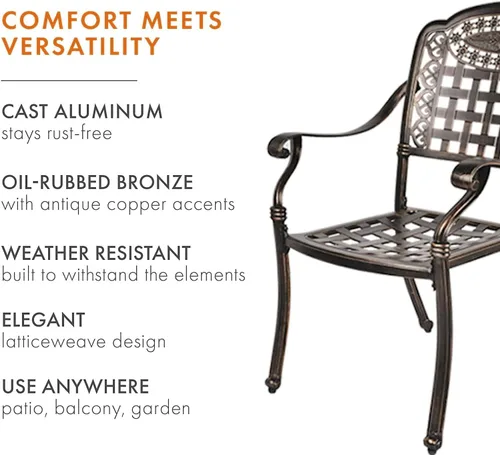 Miniatura 5 de LEISU Silla de comedor de aluminio fundido de 2 piezas, sillas de bistró para el hogar, patio, jardín, terraza (2 sillas de perlas orientales)