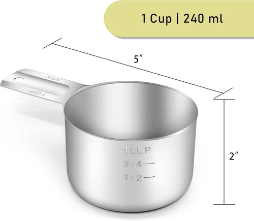 Miniatura 2 de 2 piezas 1 taza (240ml, 8oz) Taza medidora individual, cuchara medidora de acero inoxidable, medición métrica y en EE.UU., apta para lavavajillas