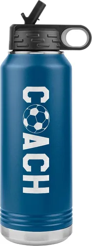 Miniatura 11 de Botella de agua de entrenador de fútbol, 32 onzas, con tapa abatible de acero inoxidable grabada, con pajita, regalo de entrenador de fútbol