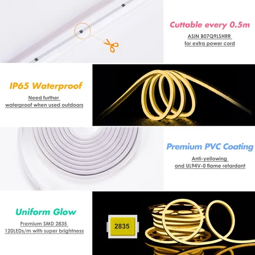 Miniatura 8 de Shine Decor Productos del paquete de la pista del canal de aluminio con el kit de luces de neón LED blanco cálido 45M/150ft