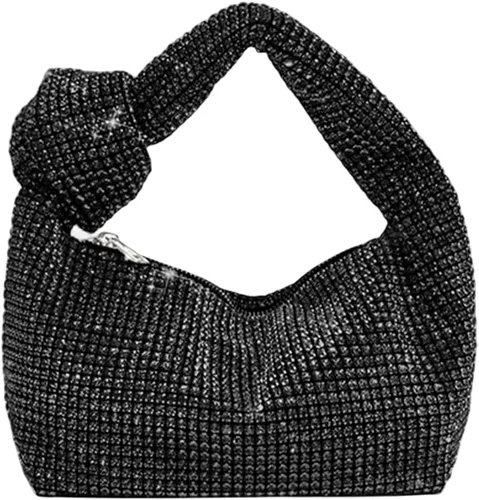 UMREN Bolso de mano anudado con purpurina completa para mujer, con diamantes de imitación de cristal, bolso cruzado de noche con diamantes de
