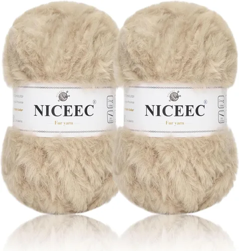 Miniatura 29 de NICEEC Hilo de Pelo Sintético Super Suave, Grueso y Esponjoso, Hilo de Pestañas para Crochet y Tejido (Longitud Total 192m/9.1kg) - Otoño/300g