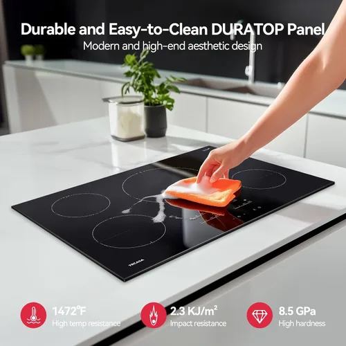 Miniatura 4 de Placa de Inducción de 30 Pulgadas de 7400W, Placa de Inducción Empotrable con 4 Quemadores Boost, Temporizador y Bloqueo de Seguridad Infantil, 9