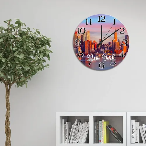 Miniatura 2 de Reloj de pared con paisaje urbano de Nueva York, Estados Unidos, reloj de pared grande de viaje, funciona con pilas, 9 pulgadas, silencioso