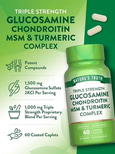 Miniatura 5 de Complejo glucosamina condroitina MSM 60 cápsulas Suplemento de triple fuerza con cúrcuma Suplemento sin OMG y sin gluten por Nature's Truth