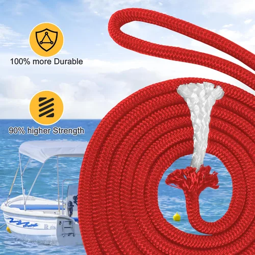 Miniatura 2 de AOLEBA Líneas de muelle de barco de 3/8 pulgadas x 15 pies para barcos, cuerda de nailon trenzado doble para barco, líneas de barco para Rojo
