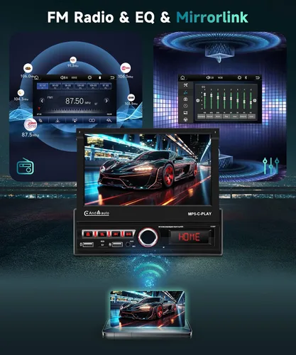Miniatura 6 de Estéreo de coche de un solo DIN con Carplay inalámbrico Android Auto, pantalla táctil motorizada de 7 pulgadas con Bluetooth Radio de coche