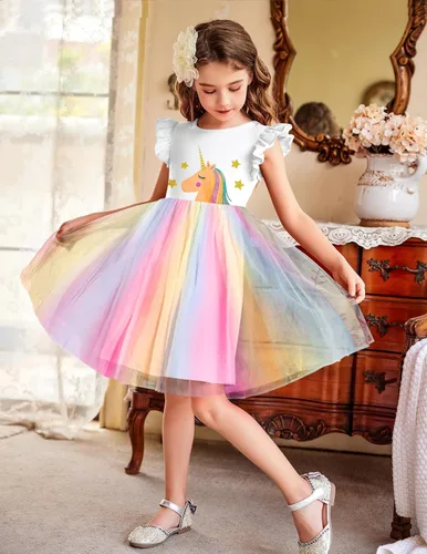 Miniatura 6 de Arshiner Vestido tutú para niñas pequeñas, vestidos de verano esponjosos, vestidos casuales de fiesta de tul para niños de 2 a 6 años