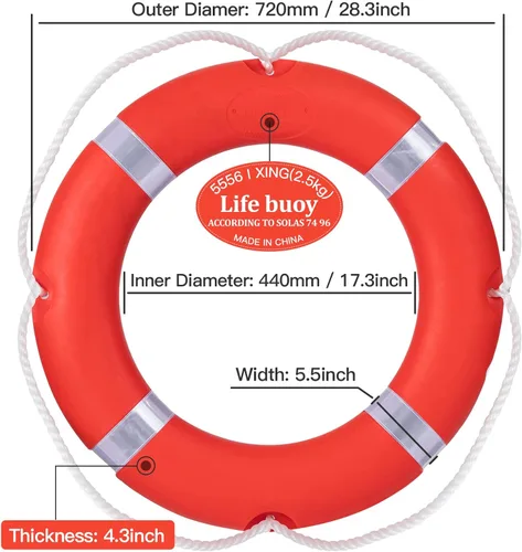 Miniatura 9 de Juego de anillos de seguridad para barcos de 28/23 pulgadas, cuerda flotante de 98.4 pies, estándar internacional de 2.5/3.3 lbs, cuerda de anillo