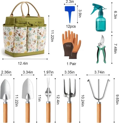 Miniatura 5 de Herramientas de jardinería 10 piezas de herramientas de jardinería resistentes con bolsa organizadora duradera de moda, herramientas de mano