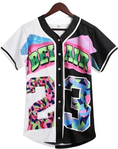 Amzdest Ropa de los años 90 para mujer, traje unisex de hip hop para fiesta, camiseta de béisbol Bel Air, camisa de manga corta con botones