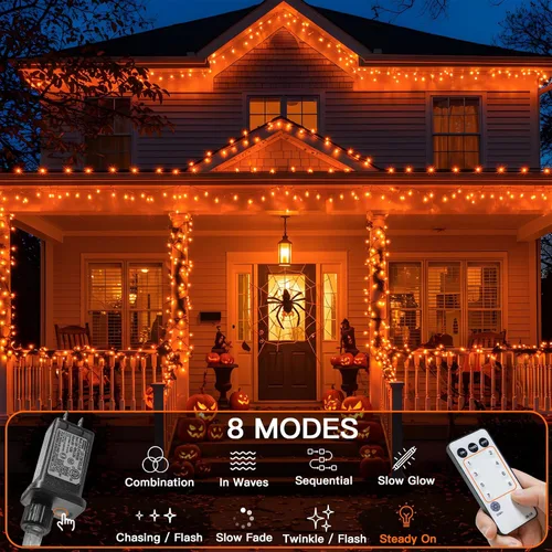 Miniatura 7 de suddus - Guirnalda 100 luces led conectable, control remoto, enchufe, impermeable, regulable, cable transparente, exterior, otoño, Halloween, Acción