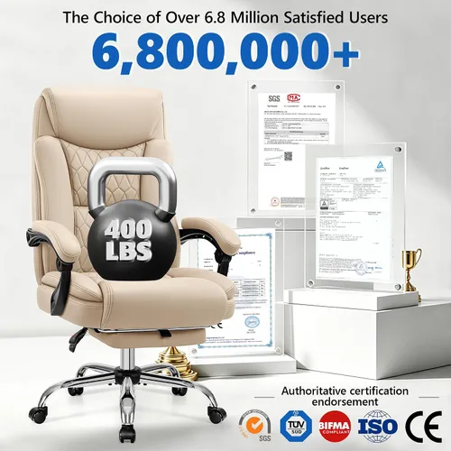 Miniatura 7 de Silla de oficina ejecutiva reclinable de 400 libras con reposapiés, silla de oficina ergonómica grande y alta, sillas de escritorio de oficina