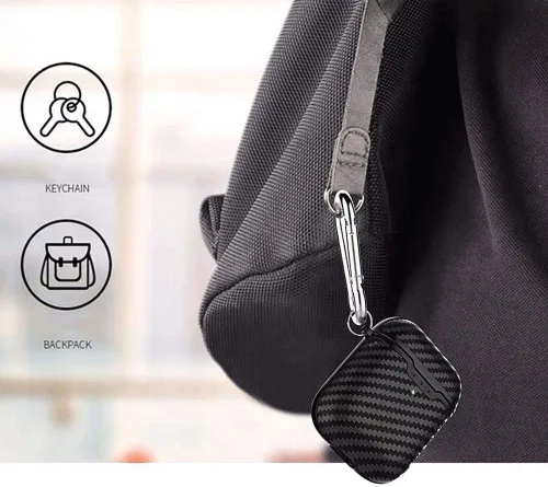 Miniatura 7 de Compatible con auriculares Airpods 1 y 2, fibra de carbono fresco grano militar anti-caída flexible TPU protector antidedos con llavero negro