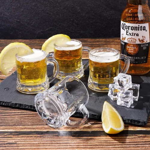 Miniatura 4 de ZZYFGH Paquete de 6 mini vasos de chupito de cerveza con asa, mini tazas de cerveza transparentes de base pesada, 1.8 onzas, tequila, vodka, ideal