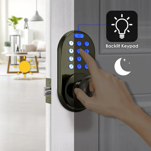 Miniatura 3 de Cerradura de perilla de puerta con teclado de entrada sin llave, cerradura digital inteligente electrónica mejorada para puertas delanteras, Bronce