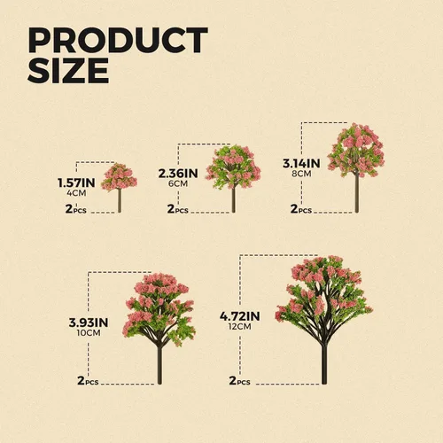Miniatura 2 de Yetaha 10 piezas de árboles modelo de flores rosas, plantas de árbol de jardín de hadas en miniatura, mini árbol de flores artificiales