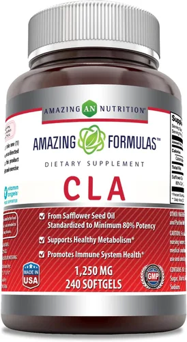 Amazing Formulas CLA - Suplemento de ácido linoleico conjugado, 1250 mg, cápsulas blandas, sin OMG, sin gluten, fabricado en Estados Unidos (240