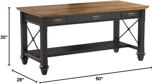 Miniatura 3 de Martin Furniture Hartford - Escritorio de madera marrón para escribir, estación de trabajo de oficina, muebles de estudio en casa, marco elegante