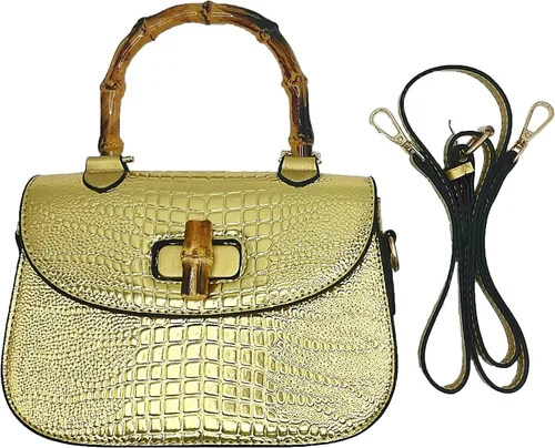 Miniatura 3 de Bolso de mano de cuero artificial de bambú con asa superior para mujer, elegante bolso de noche, regalo para mujer, hecho a mano
