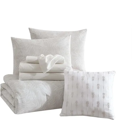 Miniatura 7 de Tommy Bahama - Juego de ropa de cama de 8 piezas, edredón de algodón y sábanas con funda de almohada, juego de ropa de cama de inspiración tropical