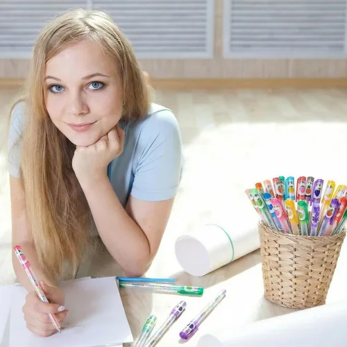 Miniatura 5 de Yexiya 72 bolígrafos de gel perfumados con purpurina multicolor, divertidos y lindos bolígrafos perfumados de frutas para artes, manualidades