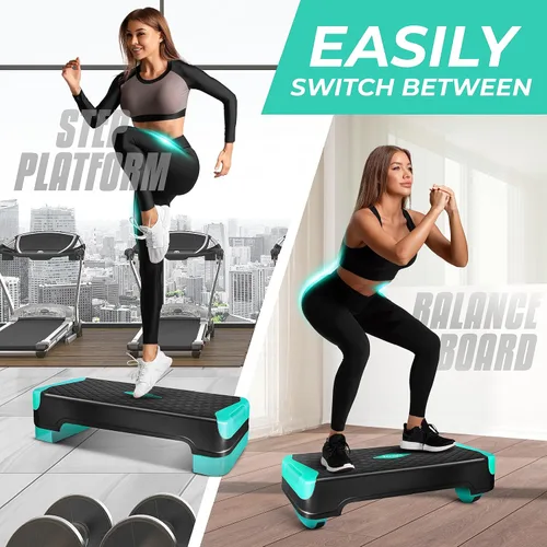 Miniatura 5 de Yes4All Plataforma de Step Aeróbico Ajustable 2 en 1 Stepper para Ejercicios de Fitness con Patas de Tabla de Equilibrio Basculante para A. Neo Verde