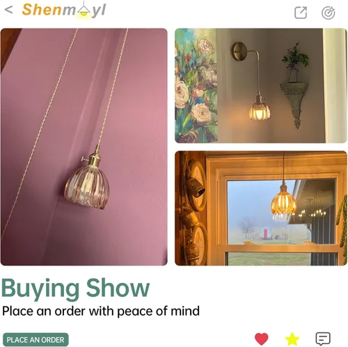 Miniatura 5 de Shenmoyl Candelabro de Pared Operado por Batería con Soporte de Cadena Ajustable, Patrón de Tulipán Verde, Vidrio con Diseño Retro en Oro, Lámpara