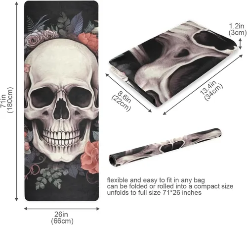 Miniatura 5 de Skull Yoga Mat for Women Men 71" x 26" Non Slip Exercise & Fitness Mat 1mm Thick Workout Mat for Yoga, Pilates, Come with Storage Bag