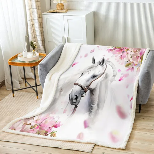 Miniatura 12 de Erosebridal Manta de Tiro de Caballo Blanco Manta de Vellón de Flor de Cerezo Rosa y Mariposa, Mantas y Tiros de Animales de Granja Caballo 40"X50