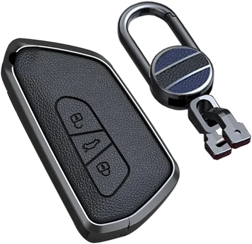 SANRILY Funda para llavero de metal y cuero de alta calidad sin llave para VW ID.4 2020 Skoda Octavia Seat Leon MK4 Funda para llave VW Golf 8 Negro