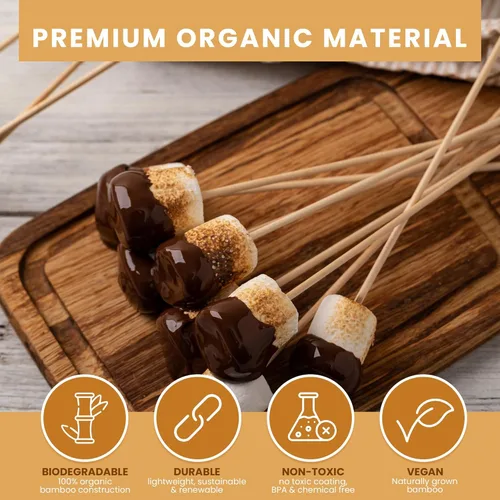 Miniatura 4 de DecorRack Pinchos de bambú natural de 6 pulgadas, 100 pinchos de madera para asar a la parrilla, barbacoa, aperitivos, frutas, smores, cóctel