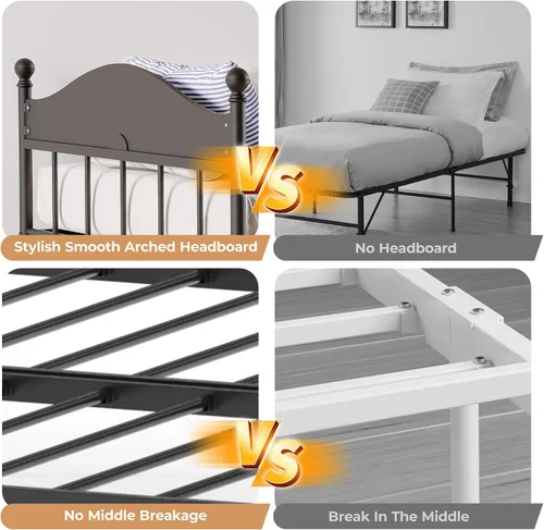 Miniatura 5 de IDEALHOUSE Sofá cama individual de metal con nido desplegable, cama de plataforma de listones de acero resistente con cabecera elegante, marco