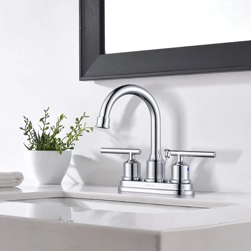Miniatura 3 de WOWOW Grifo de baño cromado de 3 agujeros, grifo de lavabo de baño de 2 manijas, juego central de grifo de tocador de 4 pulgadas, grifo de agua