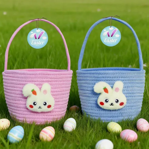 Miniatura 6 de Cesta de Pascua, cestas de Pascua para niños, cesta de Pascua para bebés con asa, cesta de huevos de conejo vacía, cestas de Pascua para niños