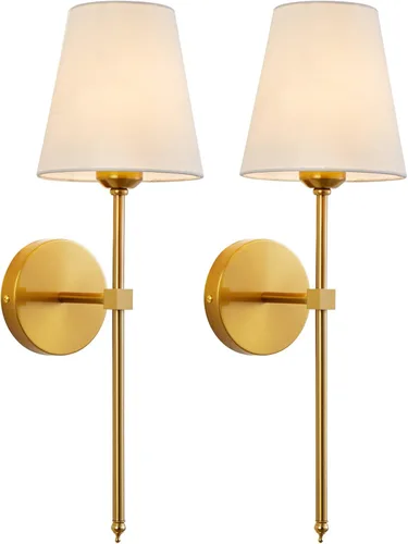 KUAUGST Juego de 2 apliques de pared, lámparas de pared industriales retro, apliques de tocador de baño iluminación de pared con pantalla de tela