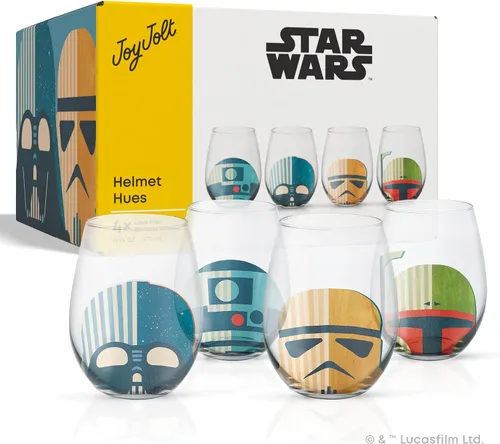 Miniatura 9 de JoyJolt Star Wars™ - Vasos para casco sin tallo, juego de 4 vasos grandes de vidrio de 19 onzas, regalos de cocina de guerra y coleccionables
