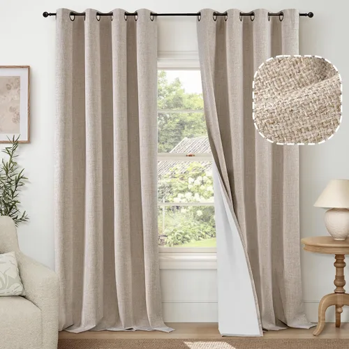 Miniatura 10 de Cortinas Opacas de Lino Azul Bebé para Guardería de 40 Pulgadas de Largo, 2 Paneles, Cortinas Cortas con Aislamiento Térmico Boho de Bloqueo Total