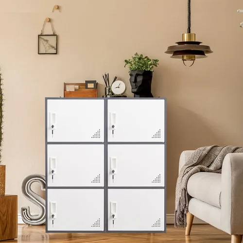 Miniatura 7 de Armario de almacenamiento de acero de 3 puertas, armarios de almacenamiento de oficina para empleados, gabinetes de metal verticales para el hogar