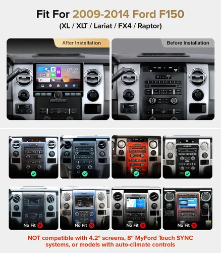 Miniatura 2 de para Ford F150 Radio de Coche 2009-2014 CarPlay inalámbrico Android Auto Interruptor de botón único QLED Pantalla táctil Estéreo de mejora