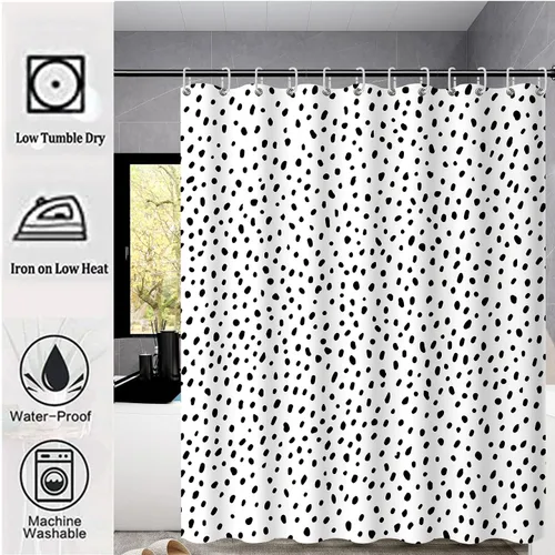 Miniatura 2 de Cortina de ducha de lunares negros para baño, diseño pequeño y moderno de lunares negros sobre blanco, tela de poliéster impermeable para niños, 72