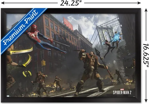 Miniatura 3 de Trends International Marvel's Spider-Man 2 - Póster de pared de lucha callejera con Kraven, 14.72 x 22.37 pulgadas, versión enmarcada en negro