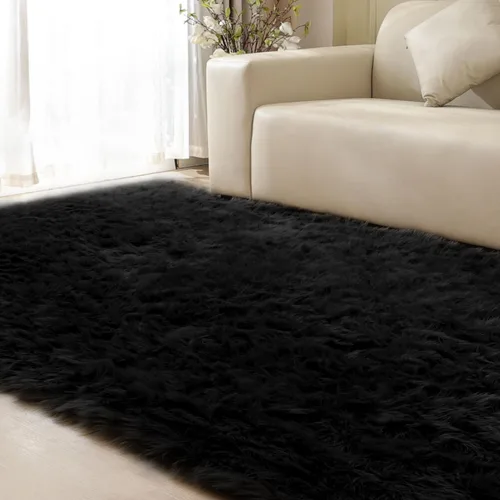 Miniatura 18 de ORINOVA Alfombras de pelo sintético lavable de color gris plateado claro para dormitorio, alfombra de felpa para sala de estar, alfombra
