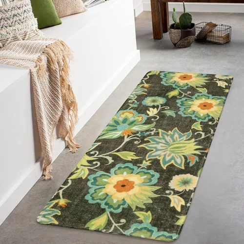 Miniatura 45 de Lahome - Tapete floral con estampado de cachemira, lavable, antideslizante, pequeño, anti-manchas, suave, para baño, entrada, dormitorio, Negro