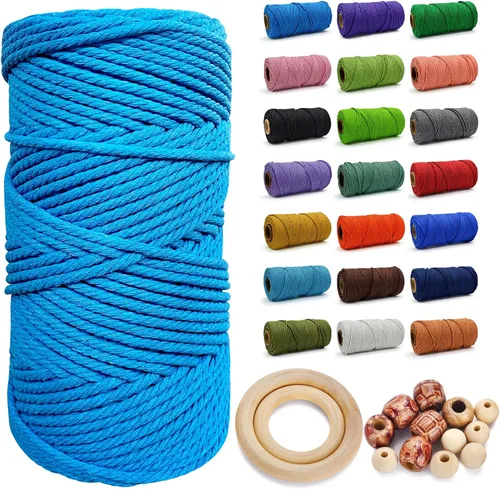Miniatura 50 de Cuerda de Algodón 8mm x 20 Yardas - Cuerda de Macramé Natural Sin Blanquear - Cuerda de Algodón Trenzada de 3 Hilos para Colgar en la Pared, Blanco