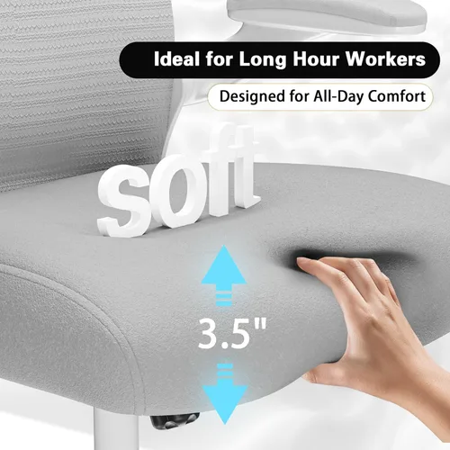 Miniatura 7 de Silla de Oficina Ergonómica para Alivio del Dolor de Espalda y Cuello, Asiento de Espuma Virgen, Apoyo Lumbar Ajustable en 2D y Reposacabezas en 3D
