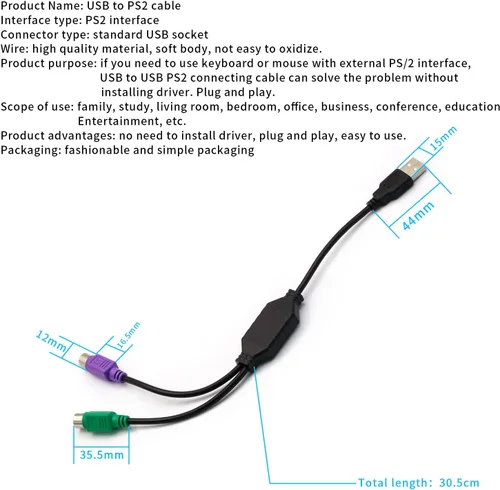 Miniatura 5 de PS/2 to USB Adapter Cable, 4Pack PS2 Female to USB Male Converter Connector Adapter for PC Keyboard