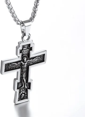 Miniatura 3 de U7 Colgante de cruz ortodoxa rusamanos rezandosigno de Ichthys para hombres y mujeres, acero inoxidable chapado en oro de 18 quilates, collar