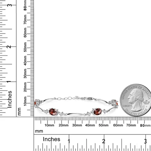 Miniatura 78 de Gem Stone King 925 Sterling Silver Gemstone Birthstone and White Created Sapphire Tennis Bracelet For Women Oval 7X5MM and 2MM 6 Inch + 1 Inch